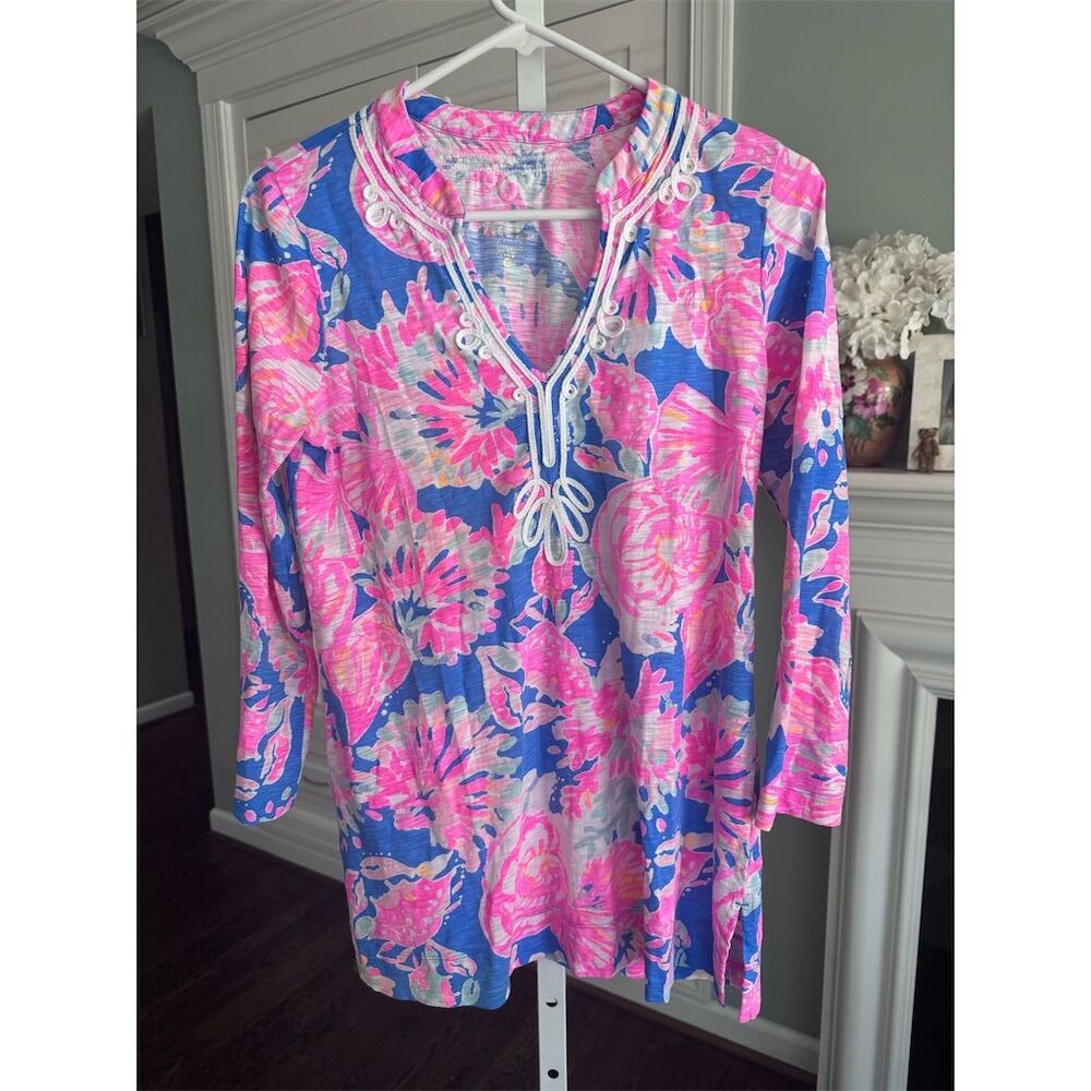 Lilly Pulitzer Women's Kaia Knit Tunic Top Day Dreamin Floral 3/4 Sleeve Size S